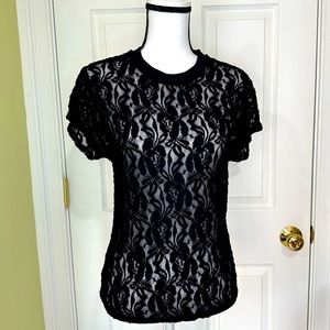 A New Day Black Lace Scoop Neck Top Small NWOT